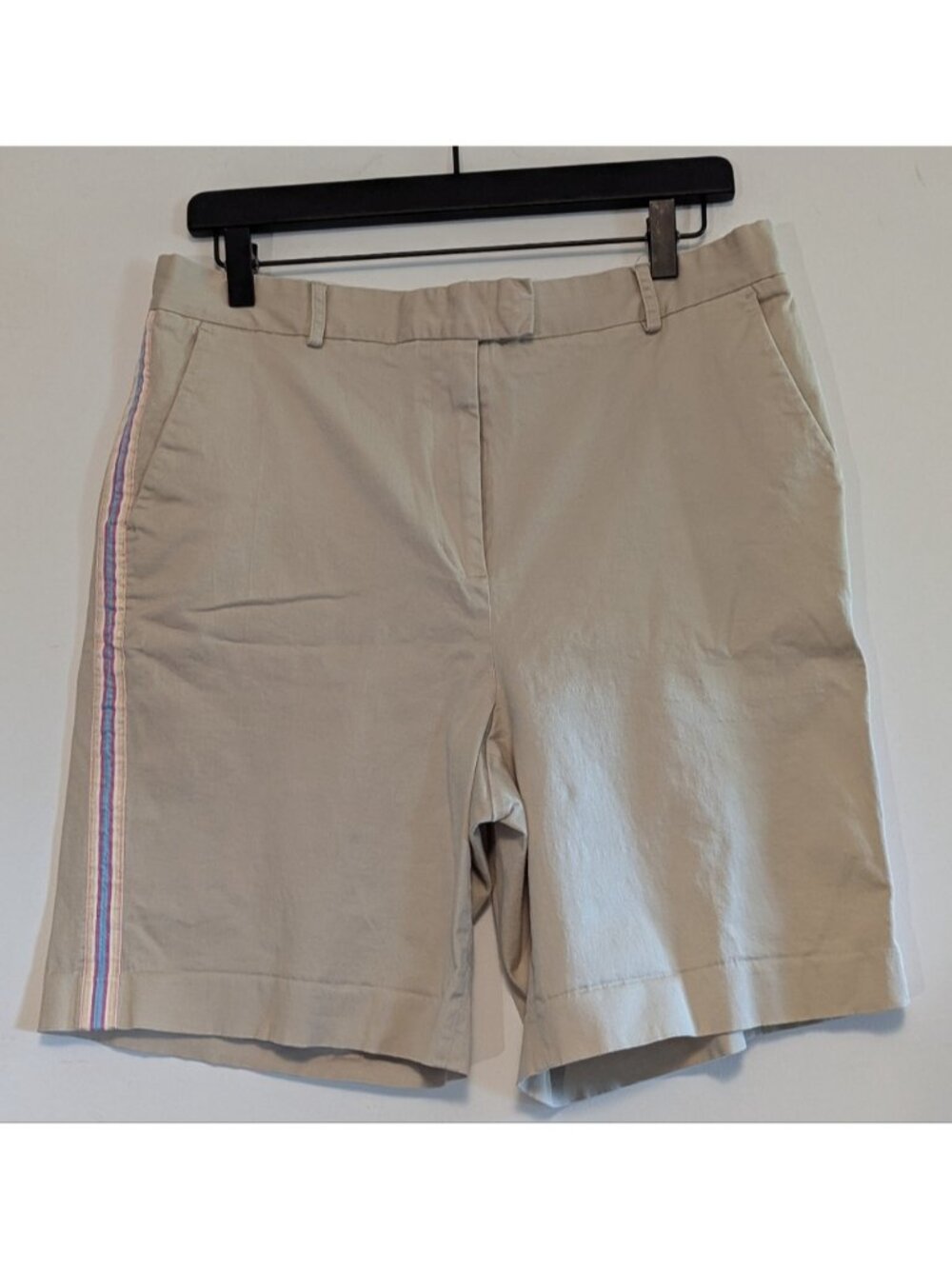 Beige Khaki Shorts Stripe Preppy Grosgrain Ribbon